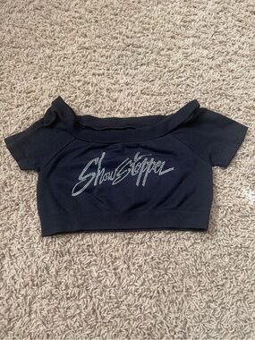 SHOWSTOPPERS Dance comp Black Off-Shoulder Cropped Top with Rhinestone CM/CL